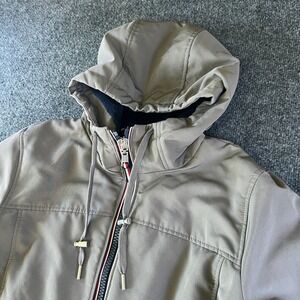 Tommy Hilfiger Jacket Womens Large‎ Beige Fleece Lined Full Zip Pockets Hooded